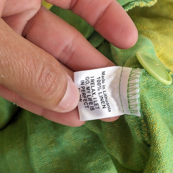 Flax Green Yellow Linen Button Down Shirt size L - Picture 6 of 7